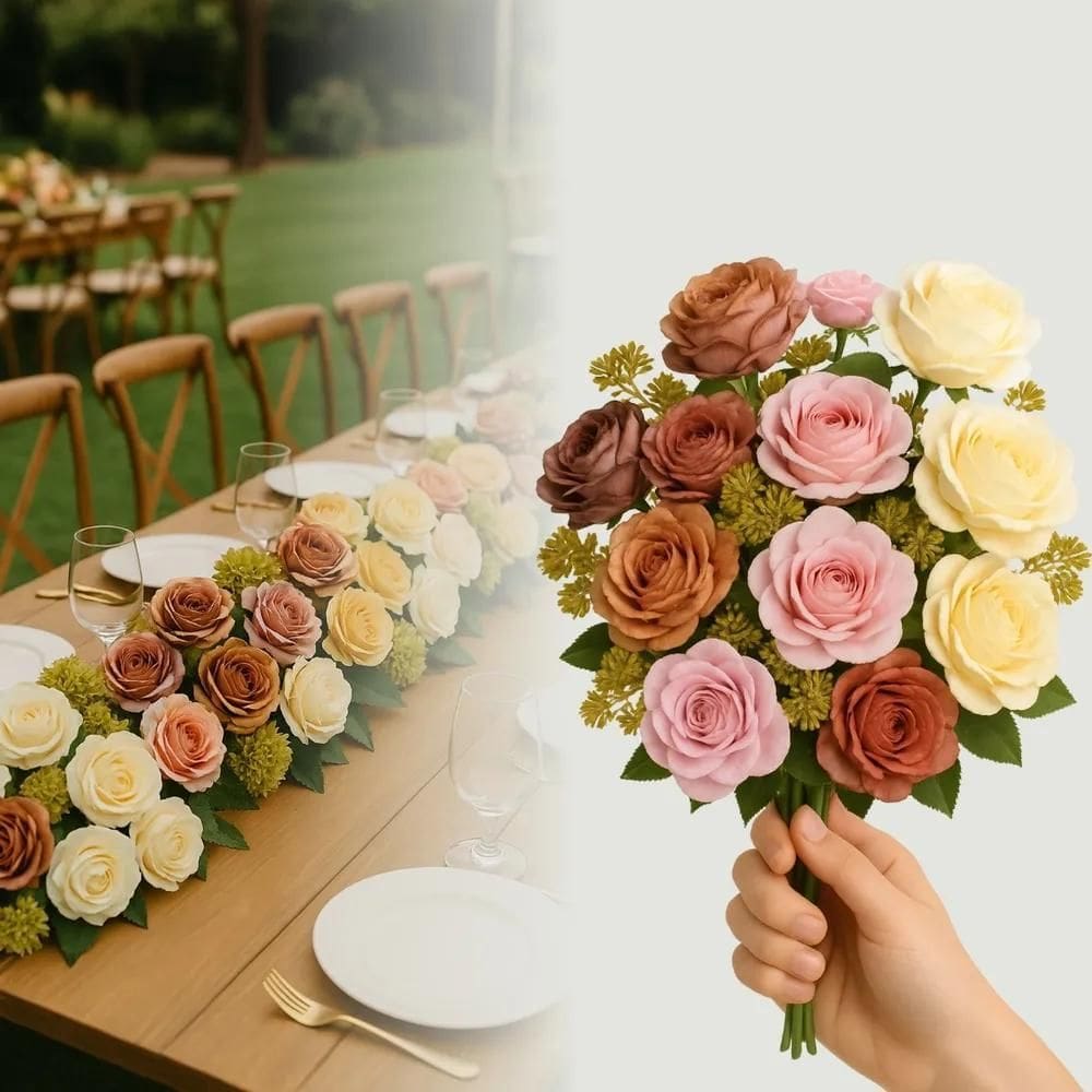 Buque De Rosas Artificiais 7 Flores Decoração Arr Lilás