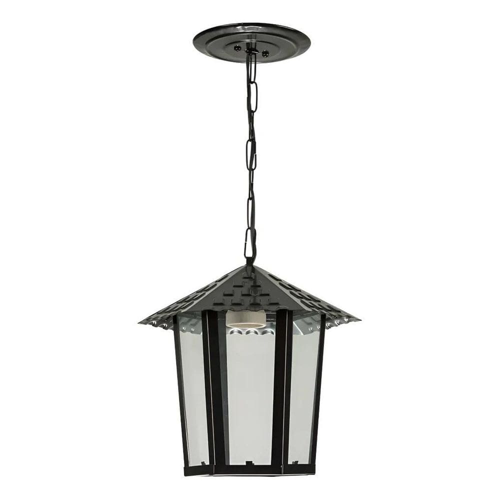 Pendente Colonial Sextavado Vidro Blumenau Preto