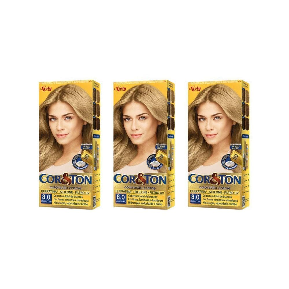 Coloraçao Cor&Ton 8.0 Louro Claro 50G-Kit C/3