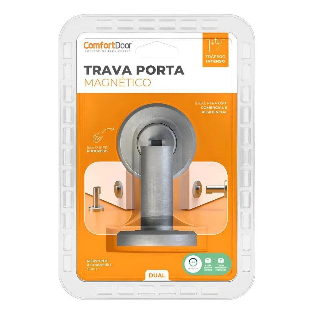 Trava Porta Magnético Dual Comfort Door - Escovado
