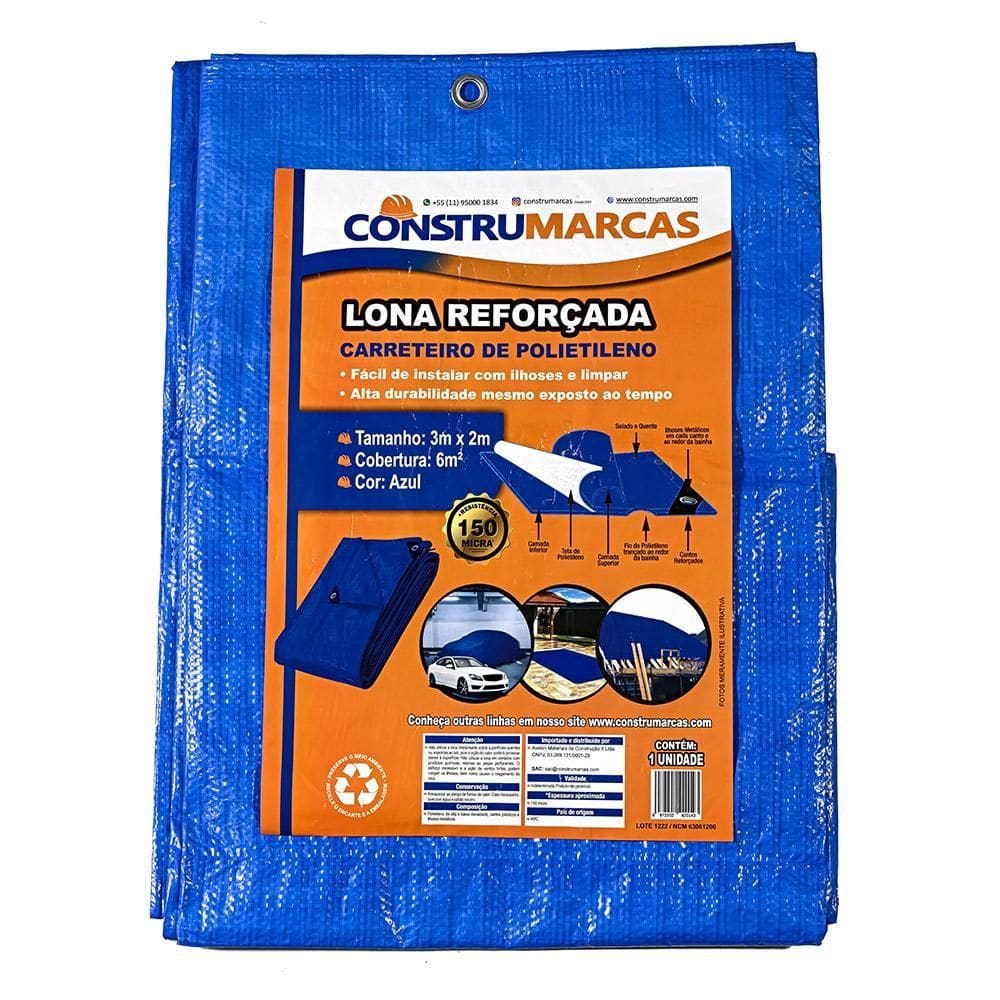 Lona Carreteiro Azul 150 Micra 3X2M - Construmarcas