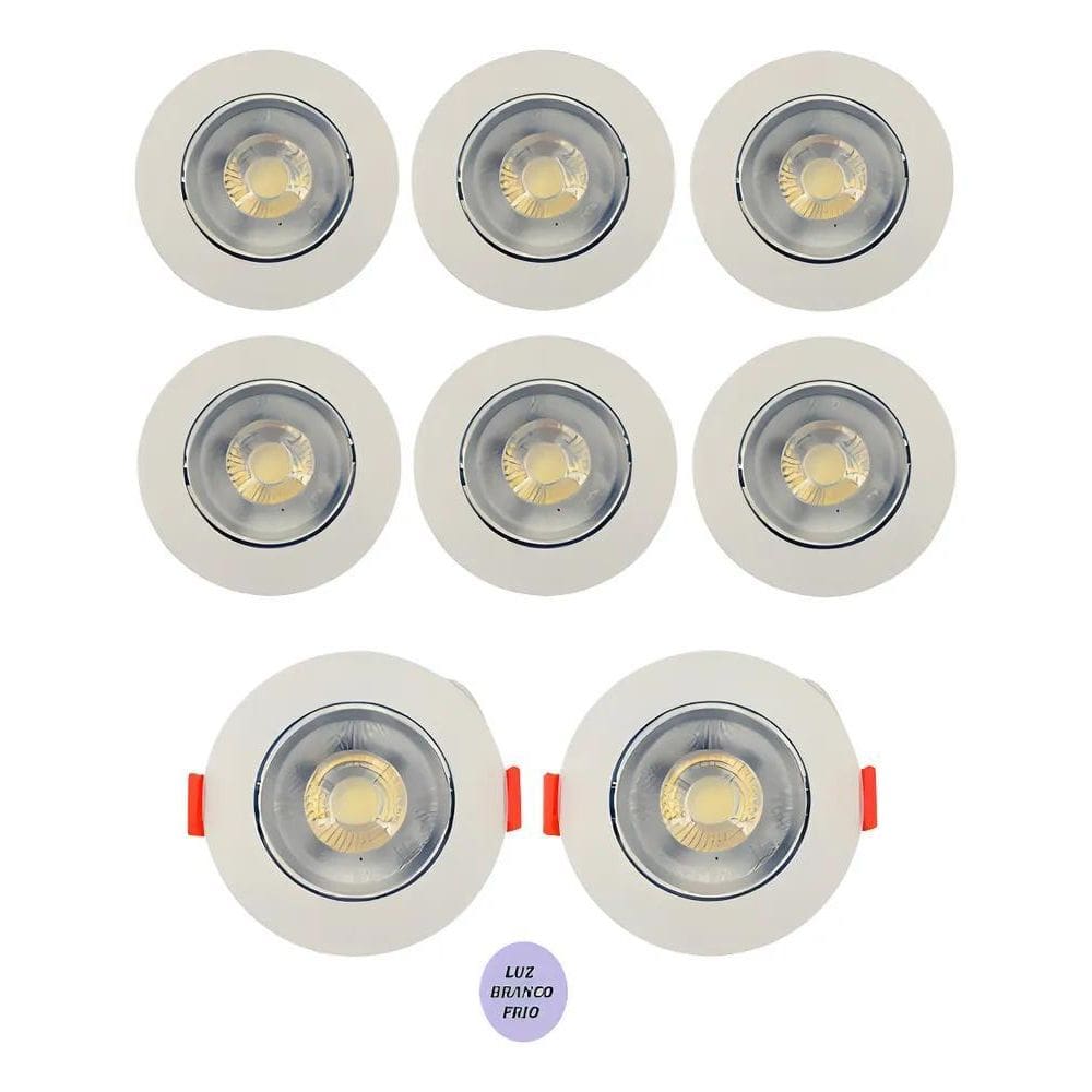 8 Spot Cob De Led 7W Redondo Direcional Embutir Sanca Cor Br