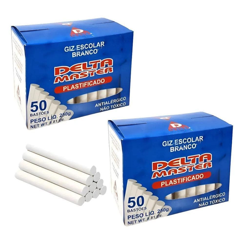 Caixa 100 Giz Escolar Lousa Plastificado Cilindrico Branco