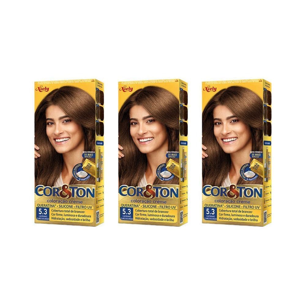 Coloraçao Cor&Ton 5.3 Castanho Claro Dourado 50G-Kit C/3