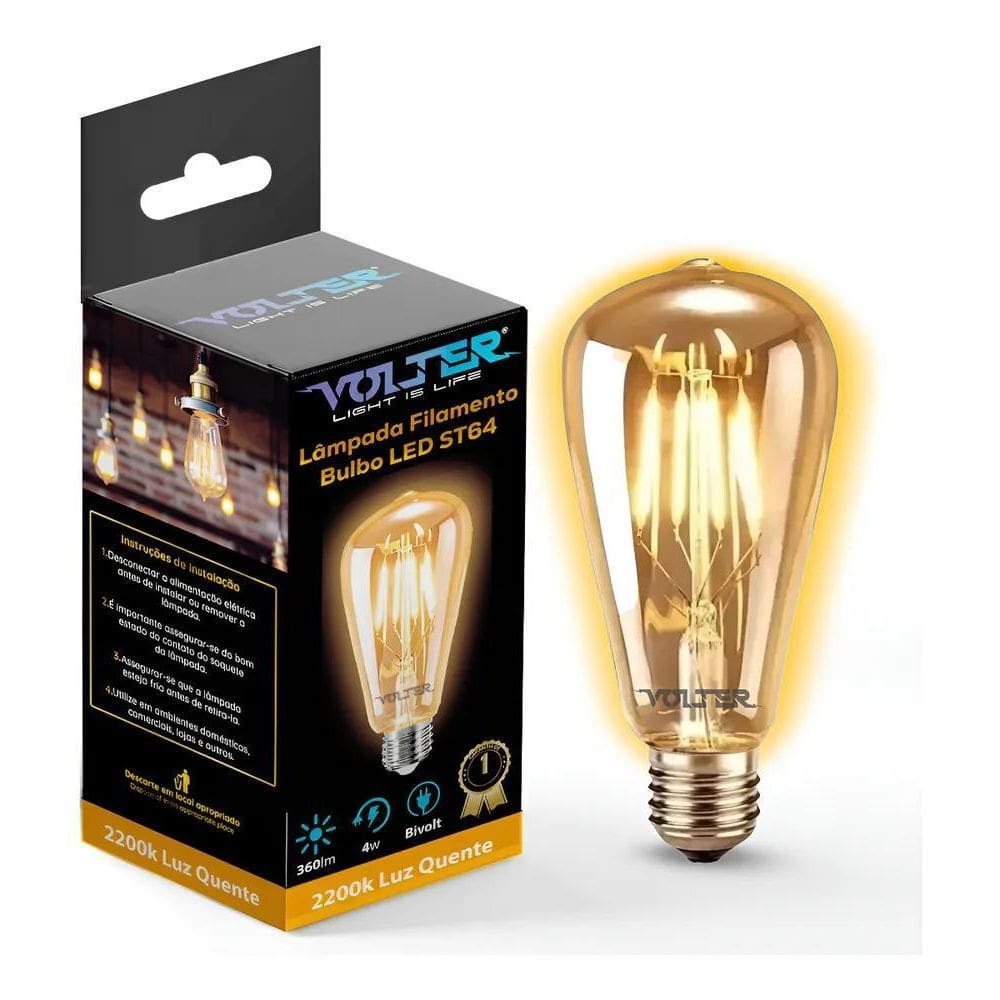 Lâmpada Filamento Led Decorativa Retrô Vintage Âmbar Cor Da