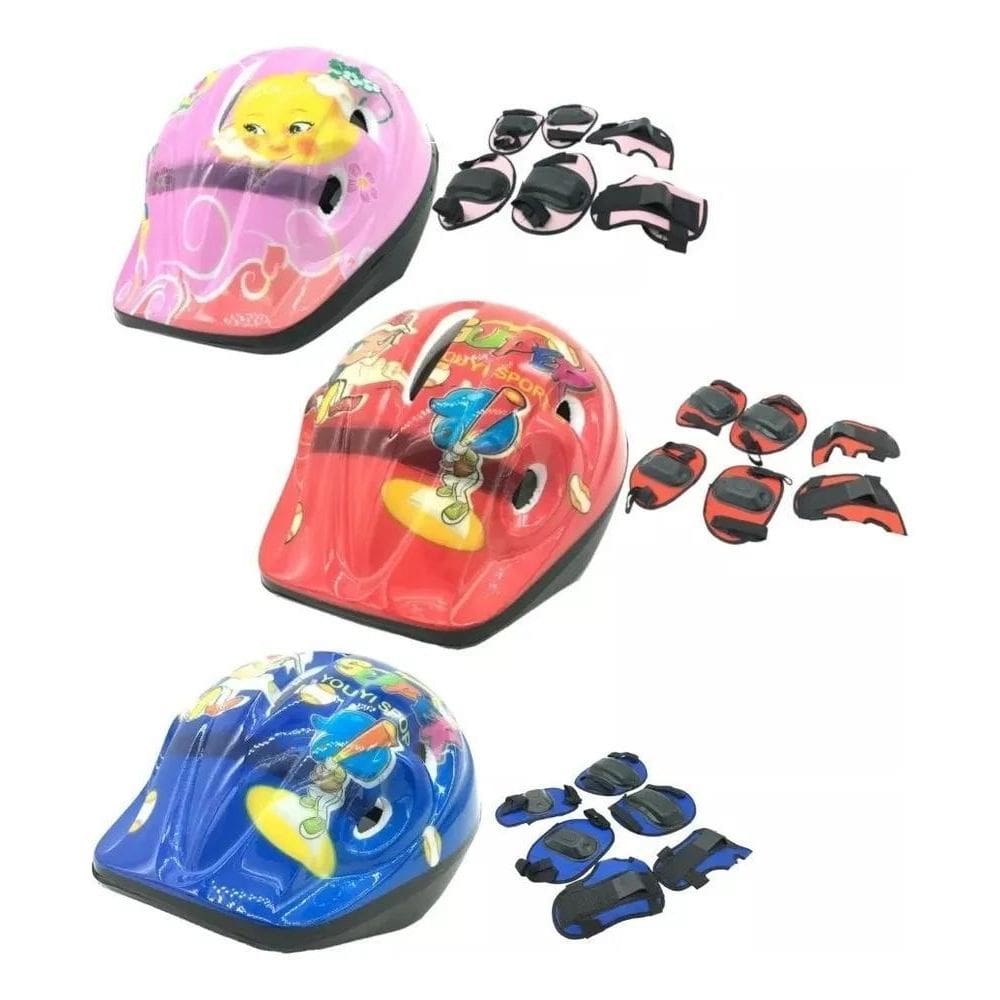 Kit Capacete Cotoveleira Joelheira Infantil Bike Skate Co Az