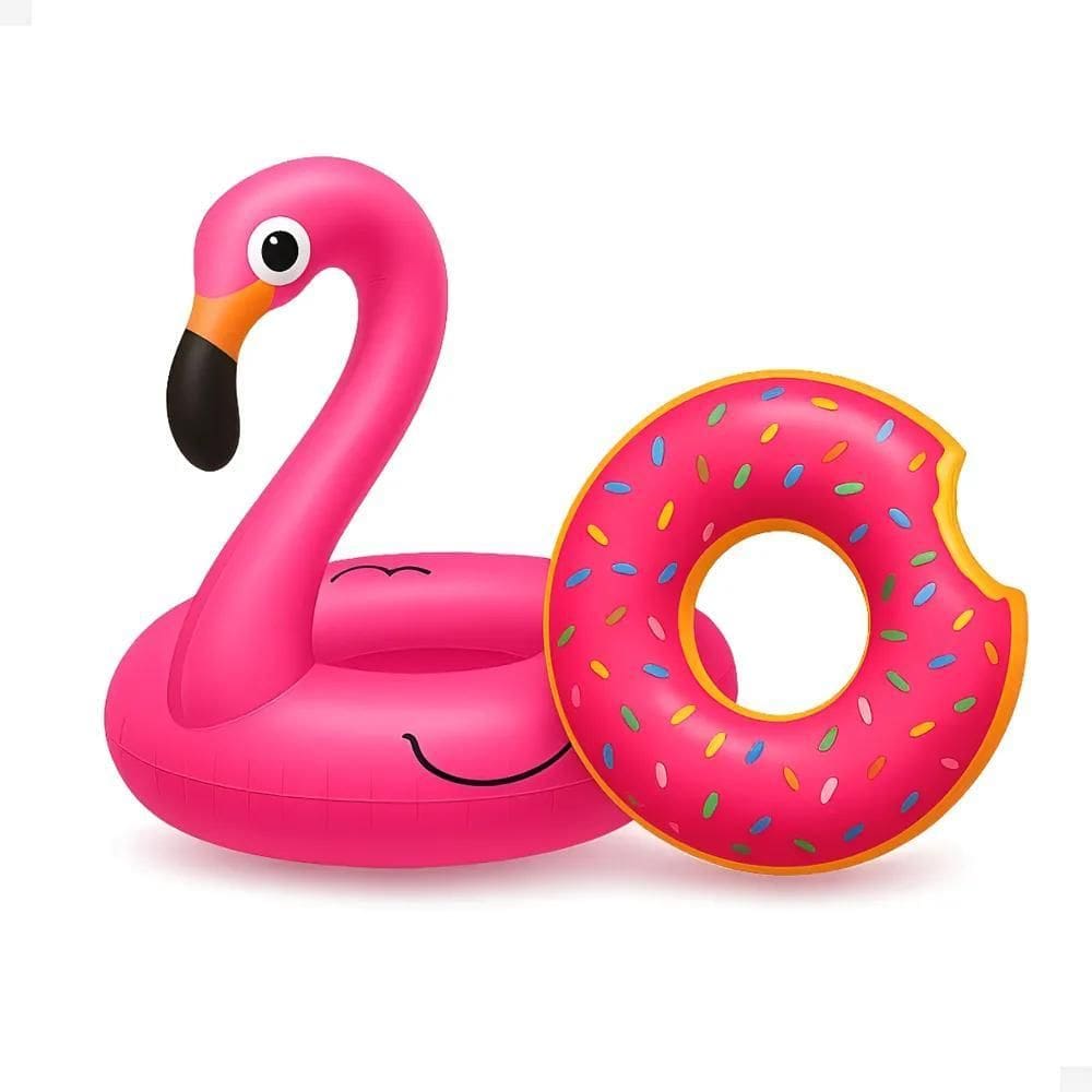 Kit 2 Boias Flamingo Donuts Piscina Infantil E Adulto 90 Cm