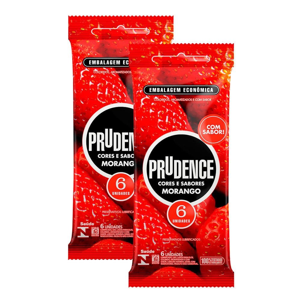 Kit 2 Preservativo Prudence Cores e Sabores Morango 6 Unidades