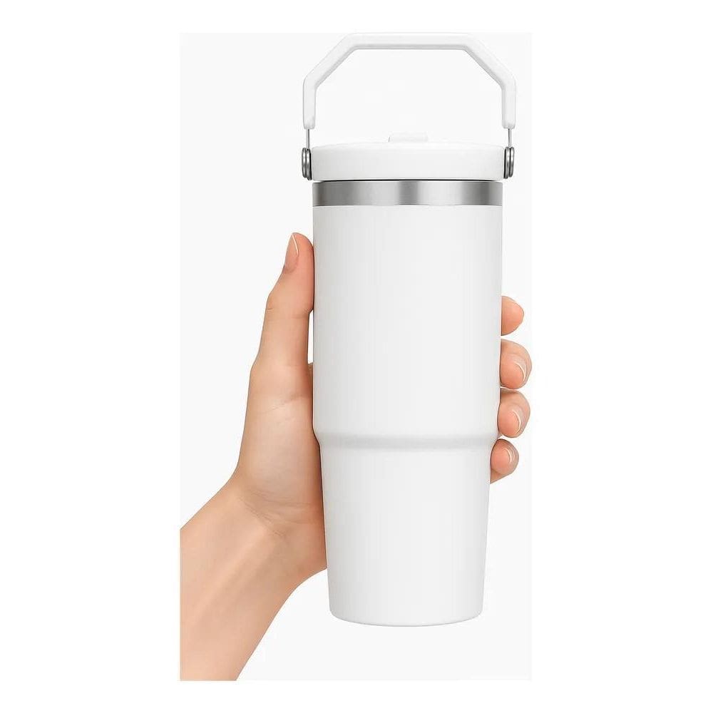 Garrafa Térmica Flip Squeeze Alça Canudo Academia Branco Pol