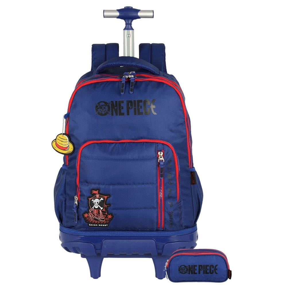 Kit Escolar One Piece Mochila De Rodas + Estojo Triplo Az