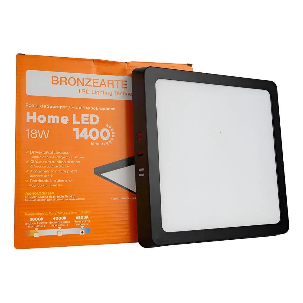 Painel Plafon 18W Sobrepor Teto Alumínio Home Led 21X21Cm Qu