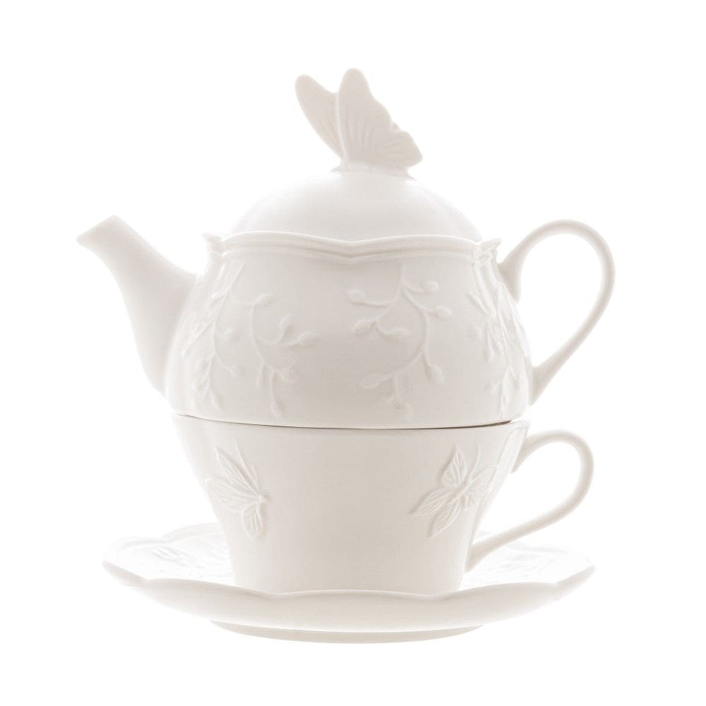 Conjunto 3 Peças de Chá de Porcelana New Bone Butterfly Flower Lyor