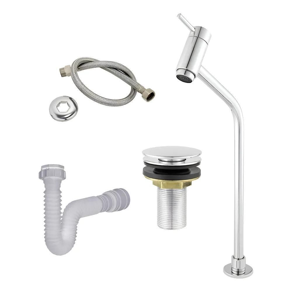 Kit Torneira Lavatório Alta Cromada Banheiro Bancada - Prat