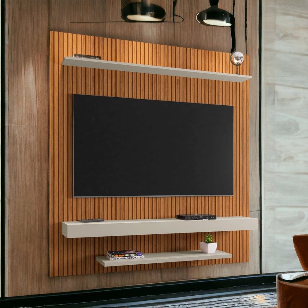 Painel para TVs 60” Leme Ripado e Off White Bechara