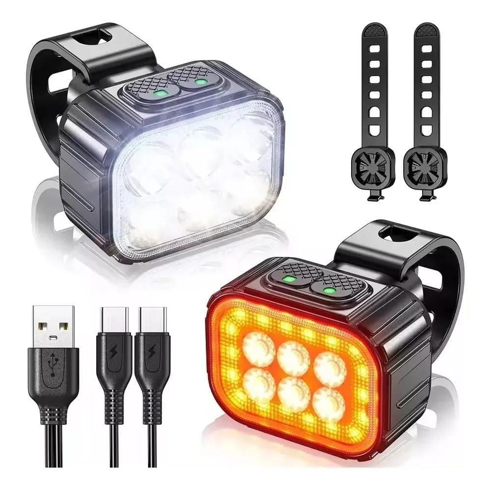2X Kit Lanterna E Farol Bicicleta Led Potente Recarregavel