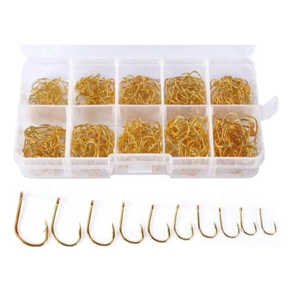 2X Kit Anzóis Chinu Dourado Nos Tamanhos 3 Ao 12 Com 600 Un