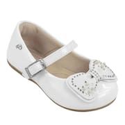 Sapato infantil menina feminino Pampili original Mini Angel Duplo Laço Branco Verniz