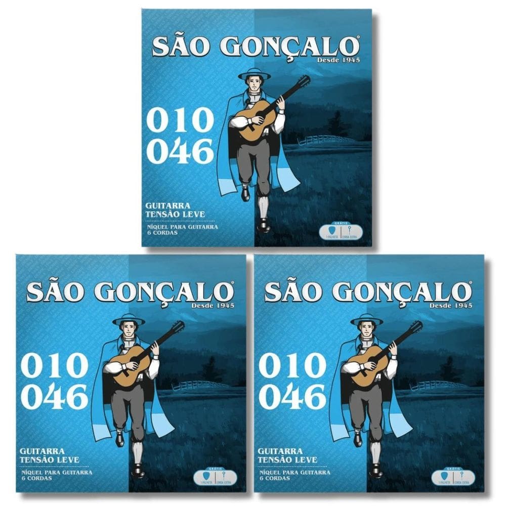 Kit 3 Encordoamento Guitarra São Gonçalo Tensão Leve 010