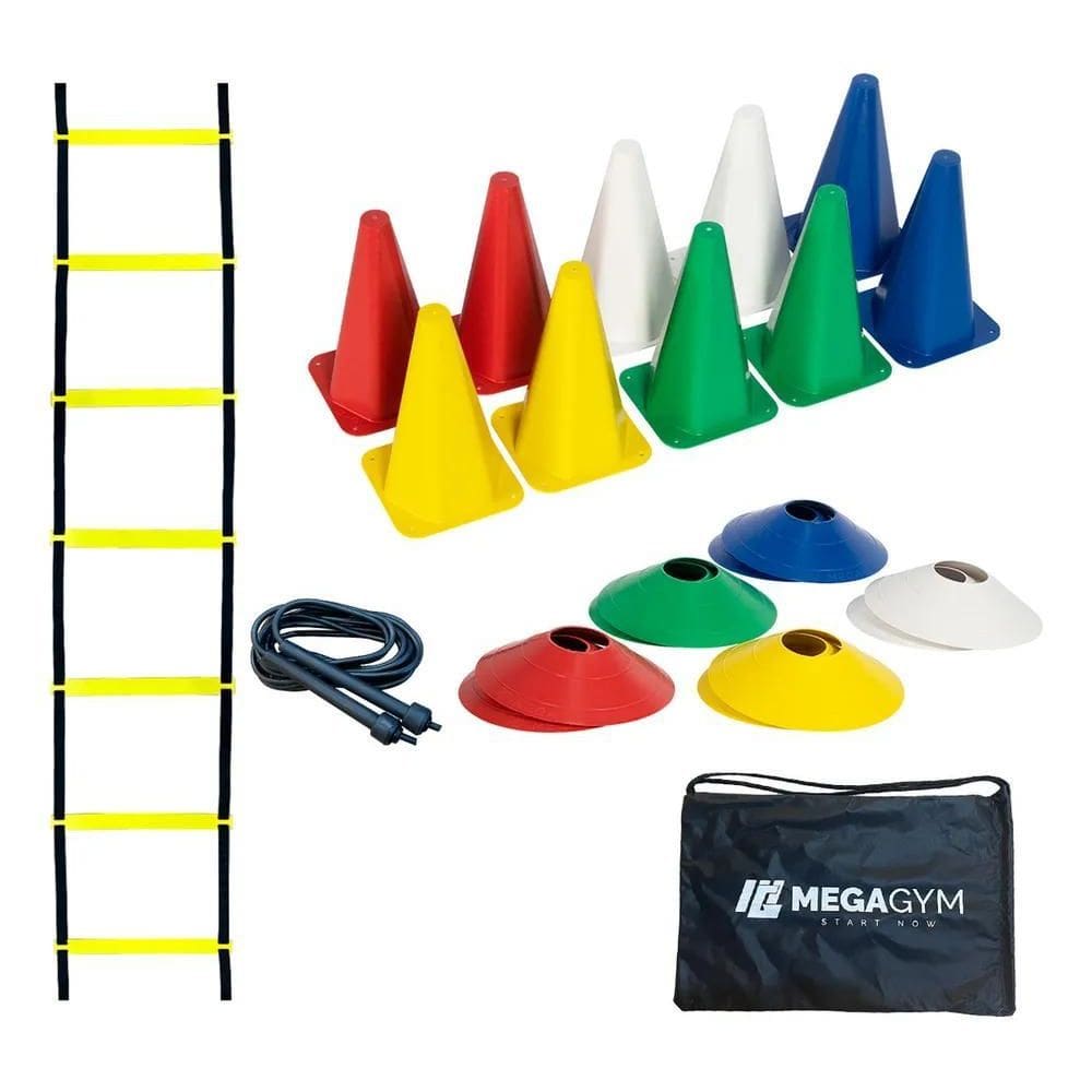 2X Kit Funcional Agilidade 10 Cones 10 Pratos Escada Corda D