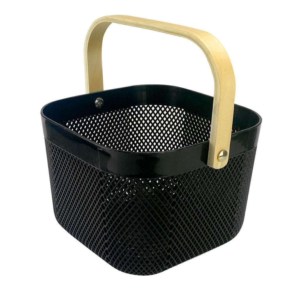 Cesto Quadrado Multiuso Com Alça De Madeira 20X20Cm 7021