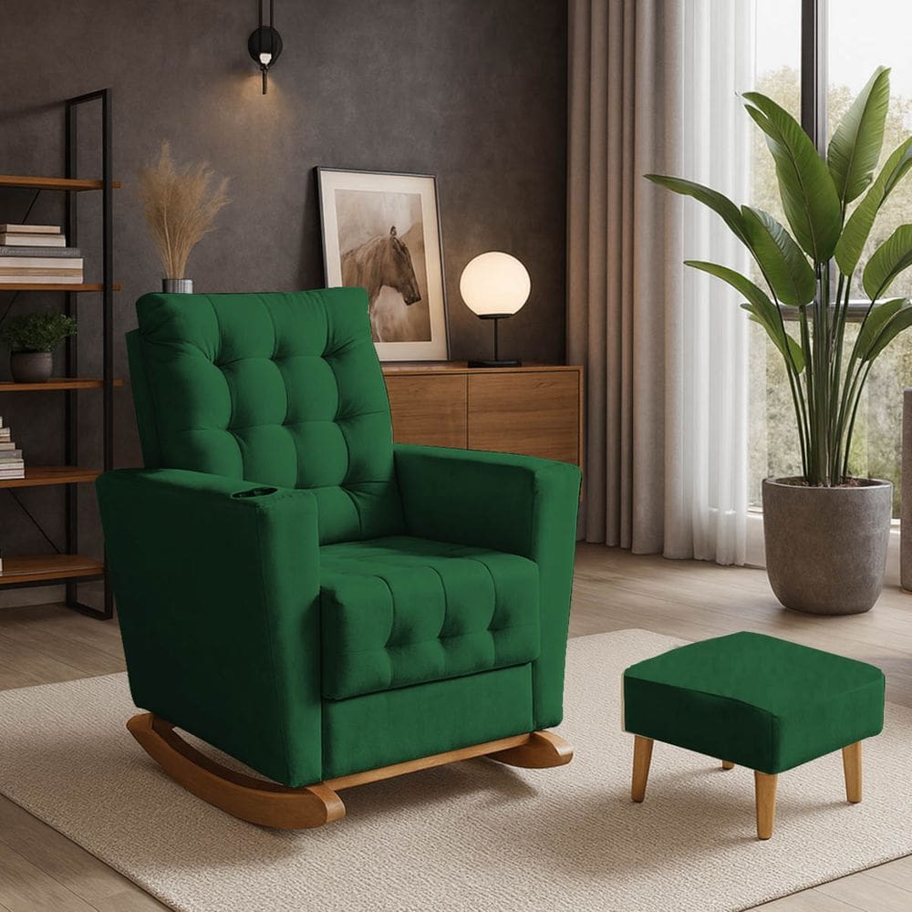 Poltrona Duna Amamentação Balanço e Puf Verde