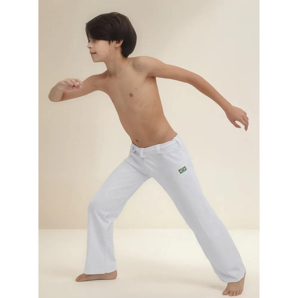 2X Calça De Capoeira Infantil Branca Brasilwear Abada Reforç