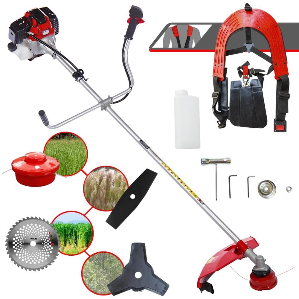 Aparador de Grama Completo Toyama RT43L À Gasolina 2 Tempos 43cc 10.000rpm 1,7HP de Potência Roçadeira Com Kit 3 Lâminas de Corte e Cabeçote de Nylon