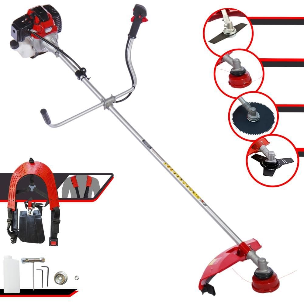 Roçadeira Com Sistema Anti-Vibração Toyama RT43L À Gasolina 2 Tempos 43cc 10.000rpm 1,7HP de Potência Com Kit 3 Lâminas de Corte e Cabeçote de Nylon