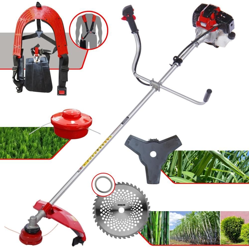 Roçadeira Máquina de Cortar Grama À Gasolina Toyama RT43-L 2T 43cc 1,7HP de Alta Performance Com Carretel de Nylon + Faca 3 Pontas + Faca 40 Dentes