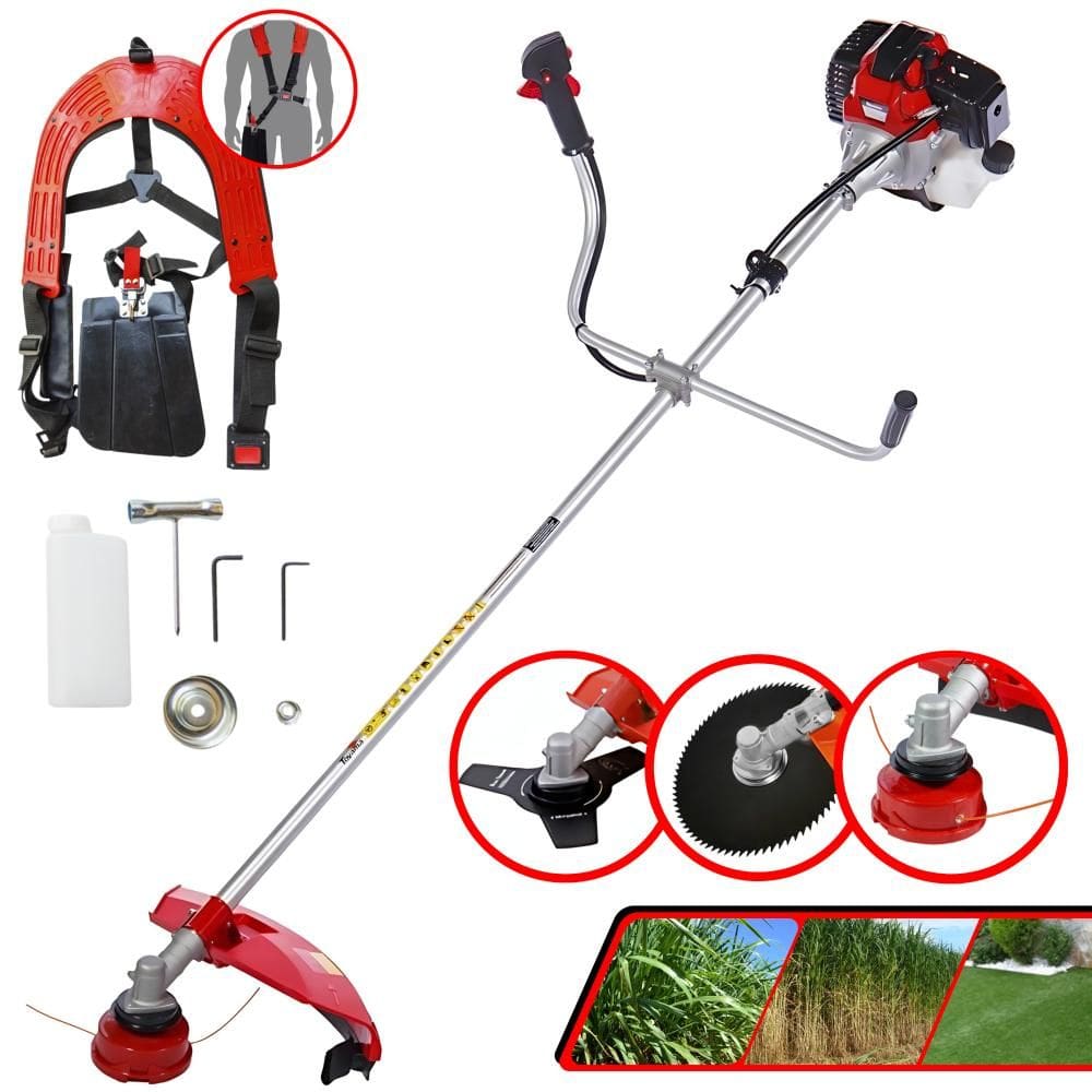 Roçadeira Lateral Toyama RT43L À Gasolina 2 Tempos 43cc 1,7HP 10.000rpm 3 Opções de Corte Com Lâmina 3 Pontas + Lâmina 80 Dentes + Carretel de Nylon