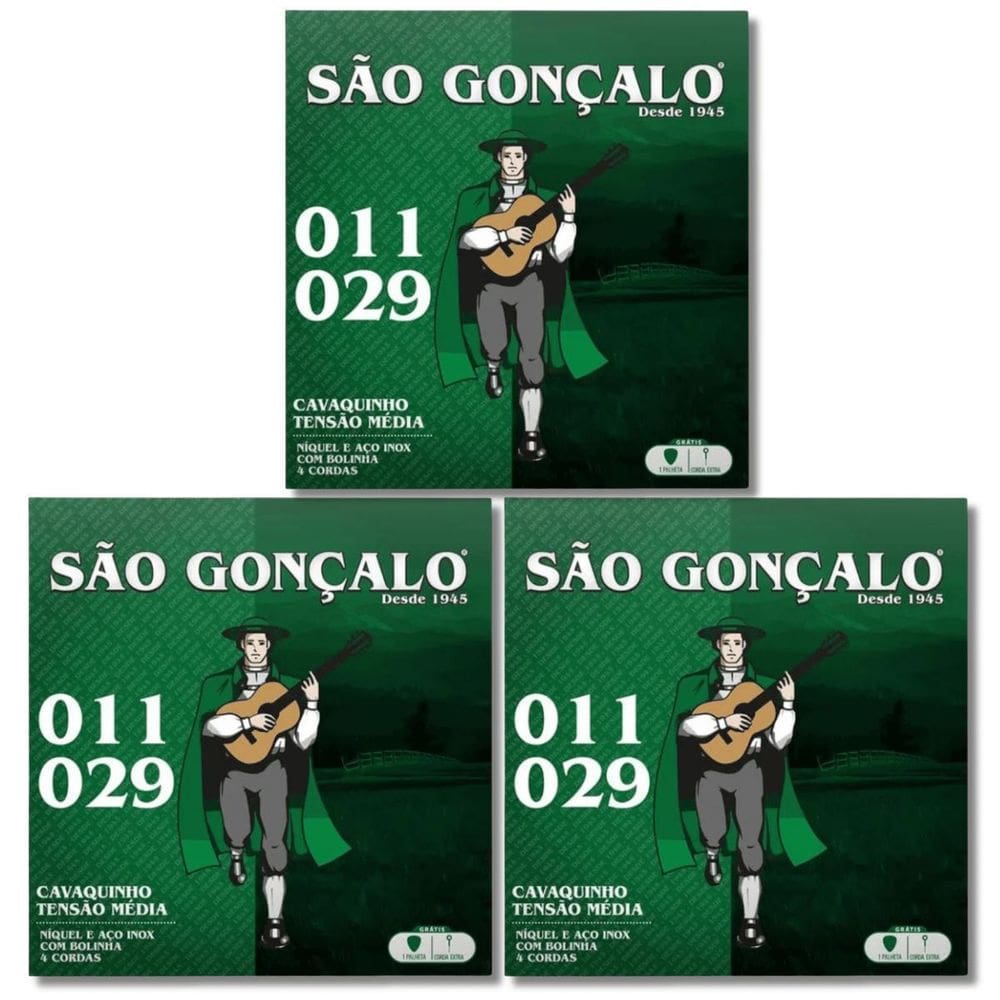 Kit 3 Encordoamento Cavaco Níquel Bolinha São Gonçalo 0.029