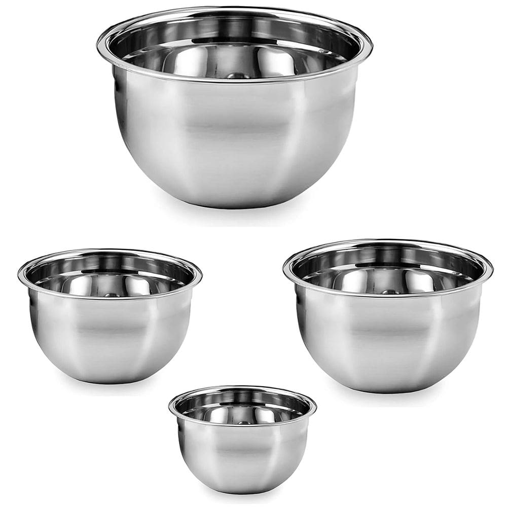 Tigela Inox Bowl Bacia Kit 4 uni Receita Cozinha Residencial Industrial Multiuso Versatil
