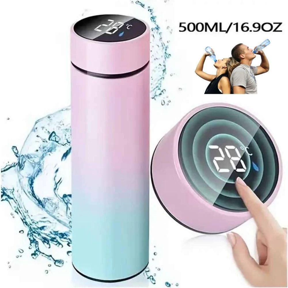 Garrafa D`Água Led Display Inox Com Termômetro Portátil