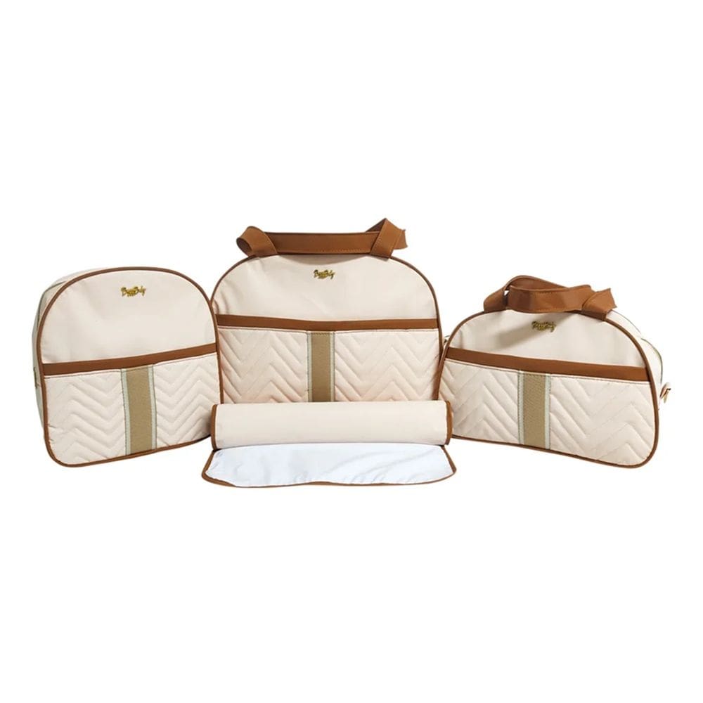 Kit Bolsa Mochila Maternidade Liberty 3 Peças + Trocador Bege - Boni