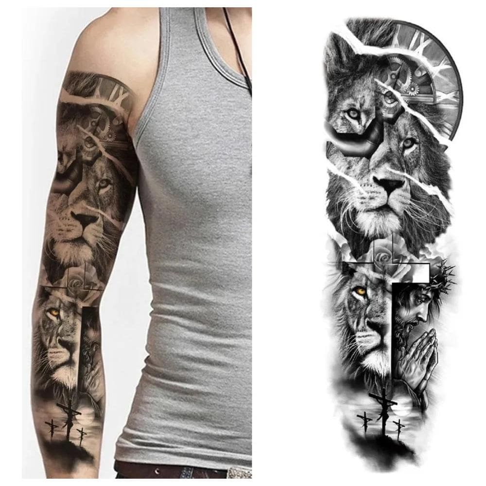 2X Tatuagem Temporaria - Leão Jesus - Braço Inteiro