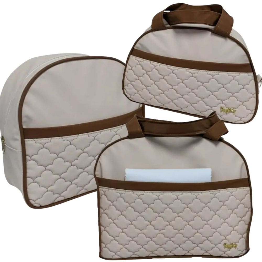 Kit Bolsa Mochila Maternidade Veneza 3 Peças + Trocador Bege - Boni