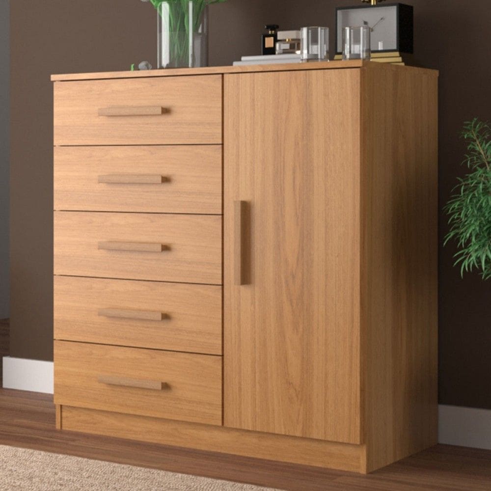 Cômoda New Monaco 1 Porta 5 Gavetas Cinamomo - Evidencia Móveis