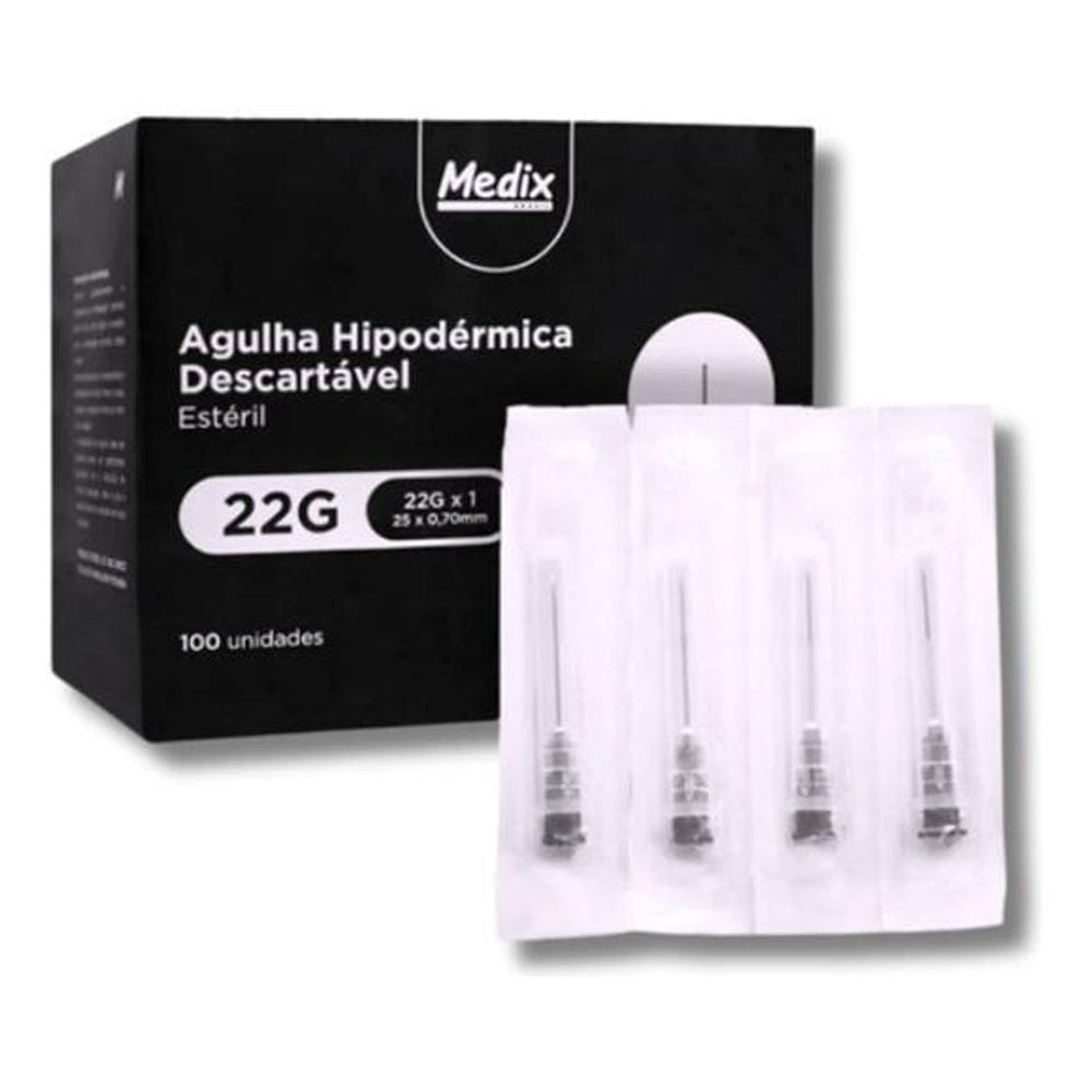 Agulha Cinza Medix 25X7 22G - Kit Com 100 Unidades