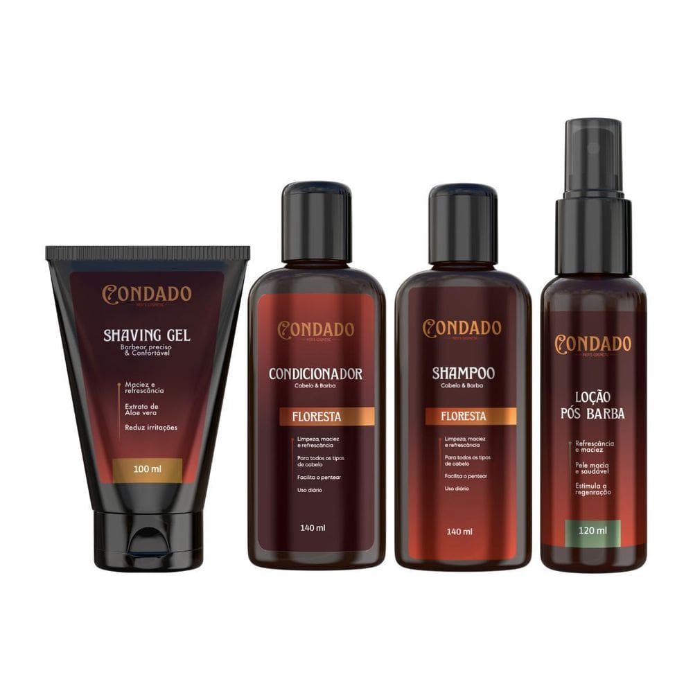 Kit Barba Com Shampoo Condicionador Gel De Barbear E Loção