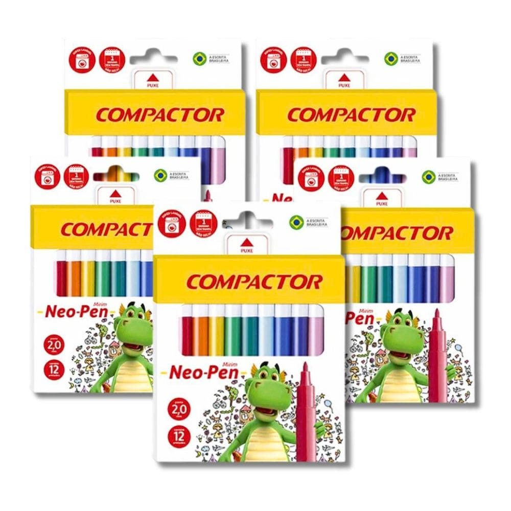 Kit 5 Canetinhas Hidrográficas Neo Pen Mirim 12 Cores