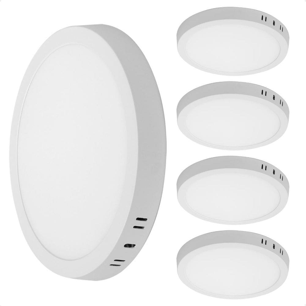 Kit 5 Painel Led Redondo Sobrepor 12W Bivolt Taschibra 6500K