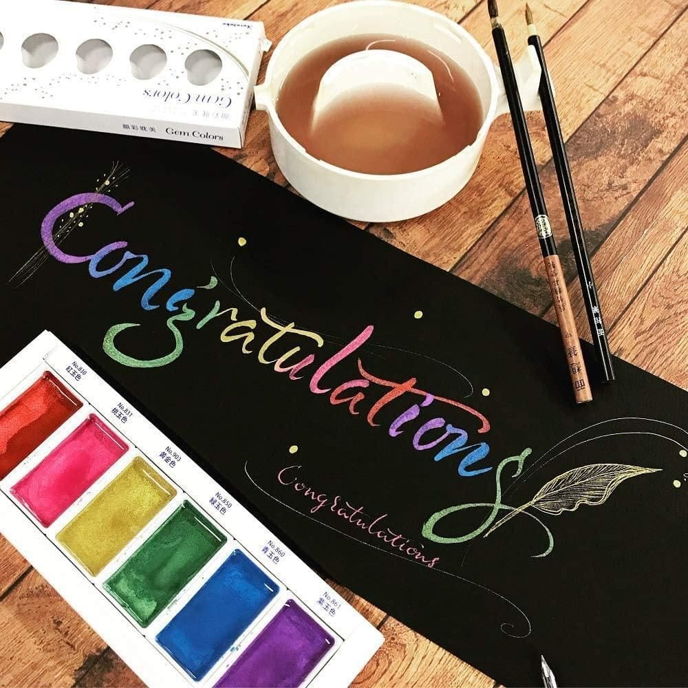 Conjunto 6 Cores Aquarela Gansai Tambi Gem Colors Kuretake