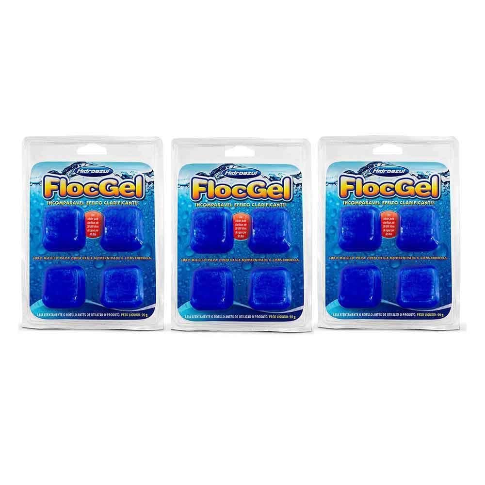 Kit 3X Floc Gel Clarificante Hidroazul 4 Pastilhas 90 Gr