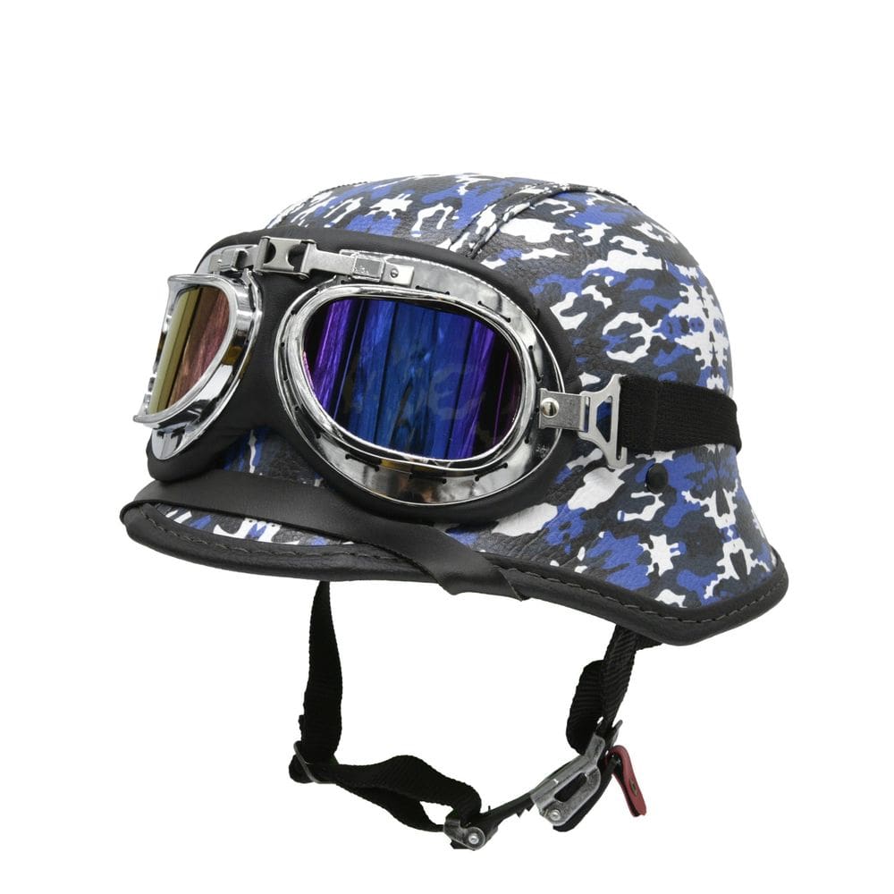 Capacete Br101 Alemão Camuflado Azul E Branco Oculos Azul P