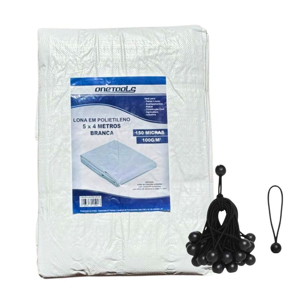 Lona Reforçada Branca 5X4 150 Micras + Elásticos Fixadores
