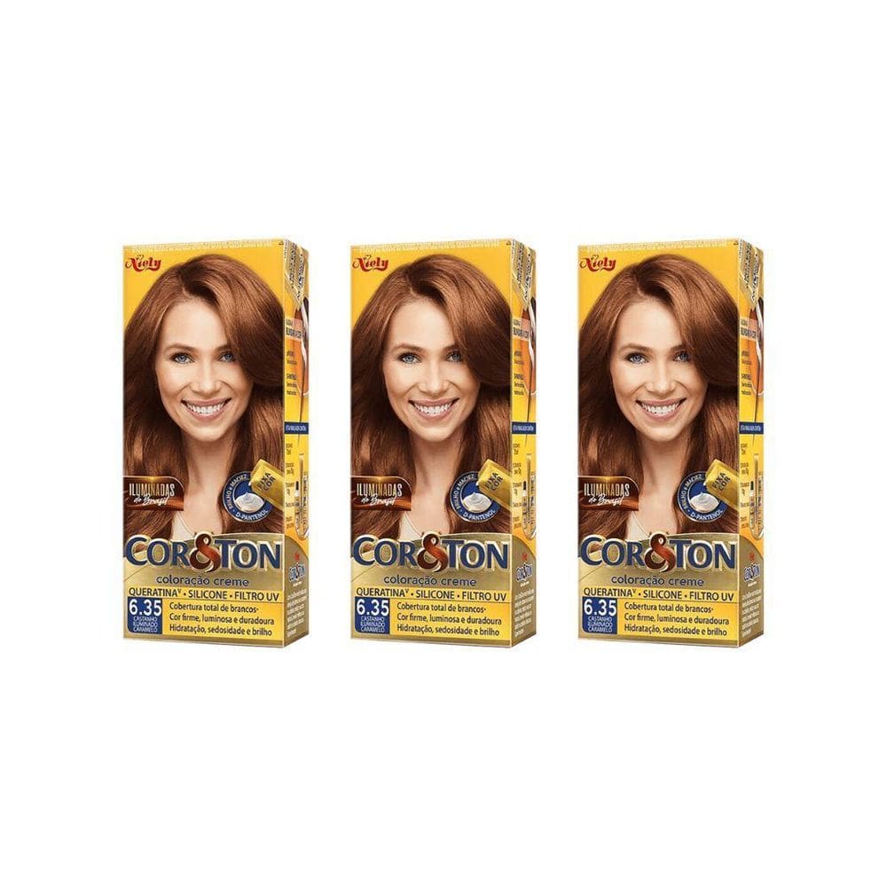 Coloraçao Cor&Ton 6.35 Cast Ilumunado Caramelo 50G-Kit C/3