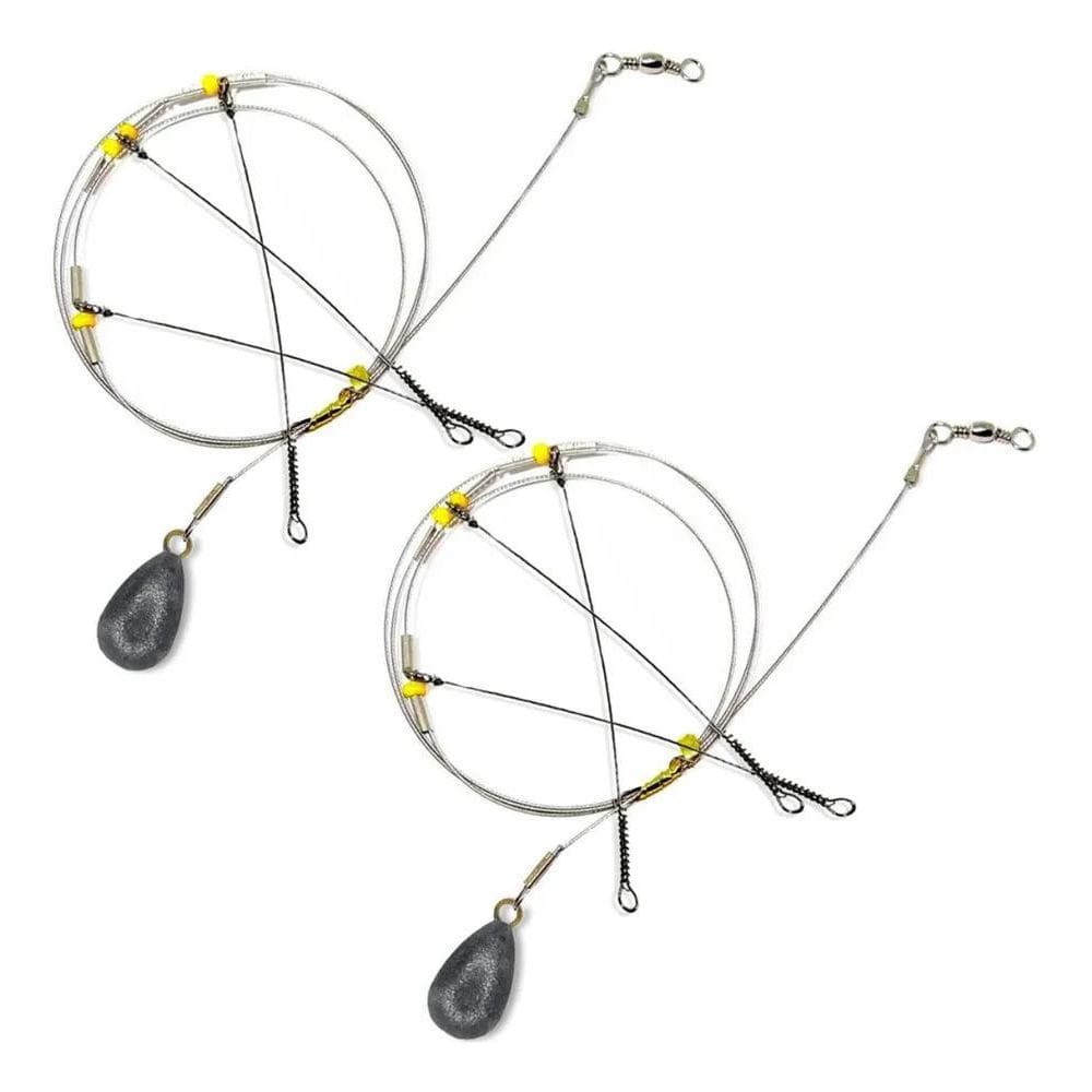 2X Kit 2Pçs Chicote Pesca Mar Com 3 Pernadas E 1 Chumbada