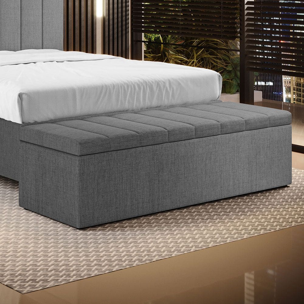 Calçadeira Baú Navi Para Cama de Casal King 195cm no Tecido Linho - Conforto e Elegância Aradecor