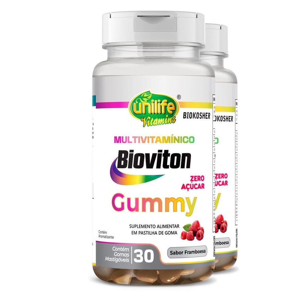 Kit 2 Gummy Multivitamínico Sabor Framboesa Unilife 30 Gomas