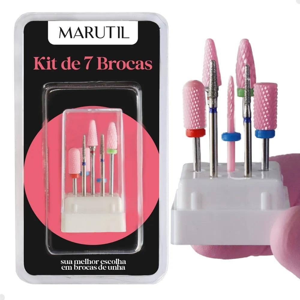 2X Kit 7 Broca De Unha Cerâmica Rosa E Diamantada 718 720, L